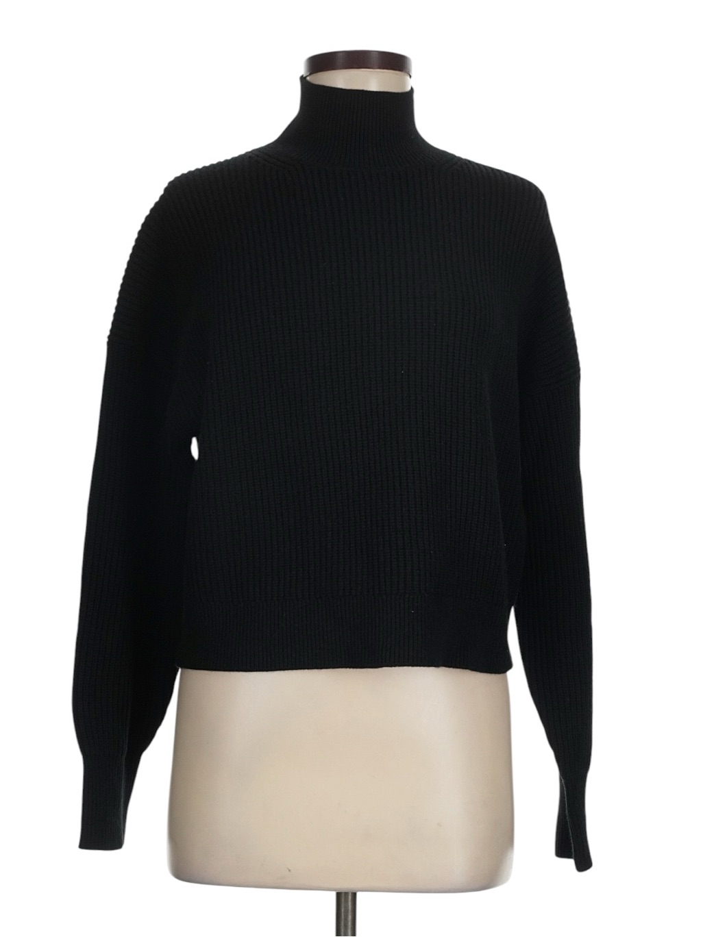 J. Crew Ribbed Turtleneck Sweater In Stretch Yarn Size M Black Cropped Nwt